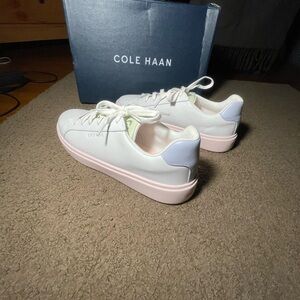 Cole Haan White Leather Sneakers with Pastel Pink Sole and Lilac Heel